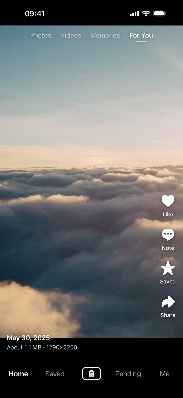 Full-screen feed: one photo per screen